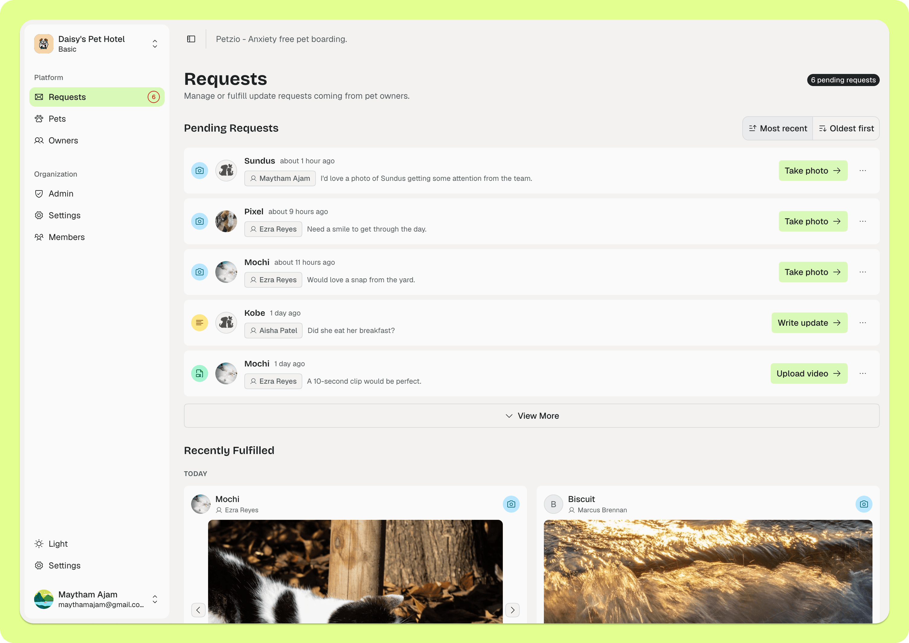 Petzio dashboard preview